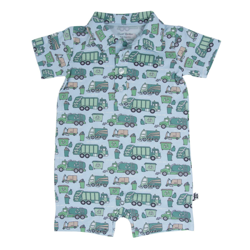 Garbage Trucks Recycle Polo Romper — Sweet Bamboo