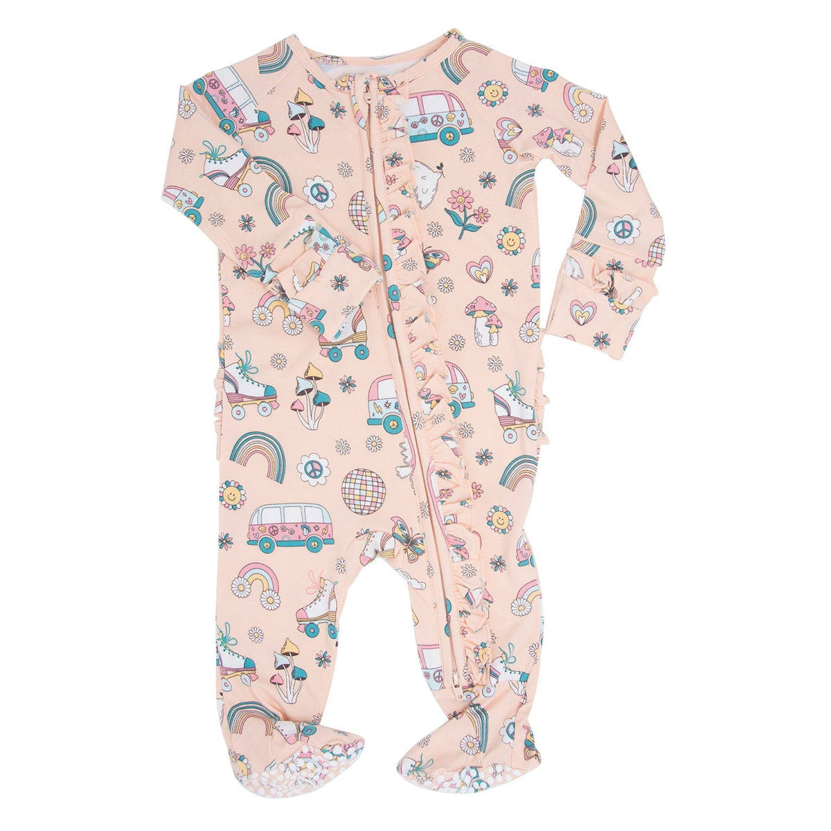 Retro Roller Skates Ruffle Baby Footie — Sweet Bamboo