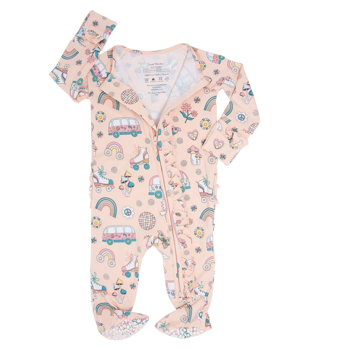 Retro Roller Skates Ruffle Baby Footie — Sweet Bamboo