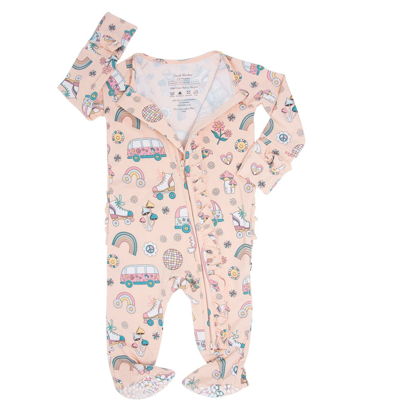 Retro Roller Skates Ruffle Baby Footie — Sweet Bamboo