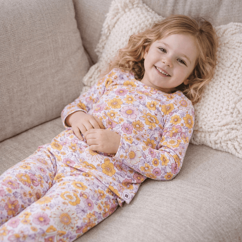 Retro Vintage Flowers Big Kid Pajama Set — Sweet Bamboo