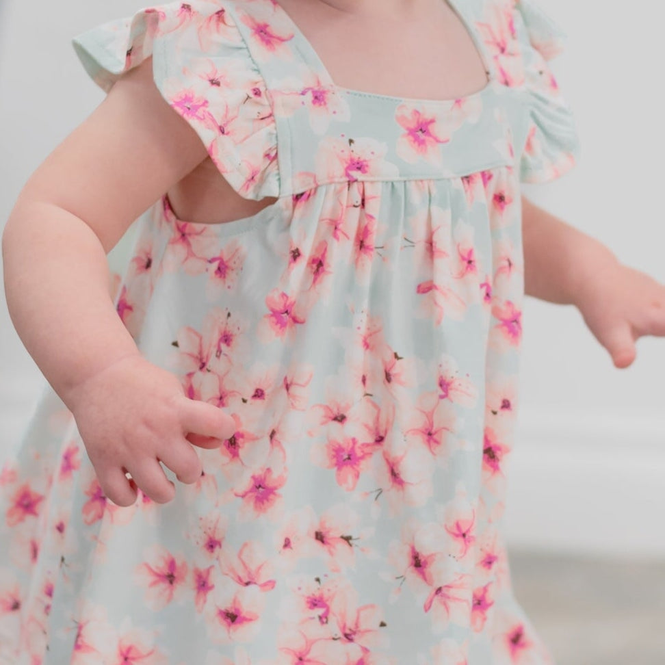 Pretty Pink Floral Ruffle Dress with Bloomer — Sweet Bamboo