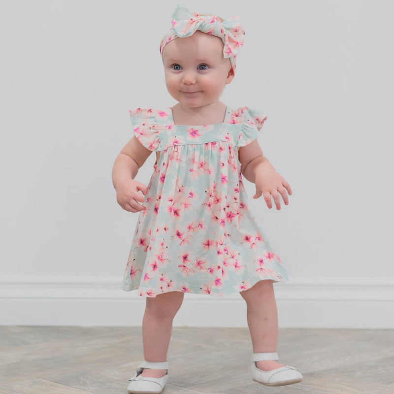 Pretty Pink Floral Ruffle Dress with Bloomer — Sweet Bamboo