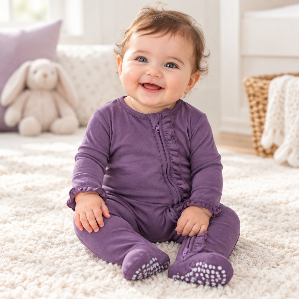 Deep Purple Ruffle Footie — Sweet Bamboo