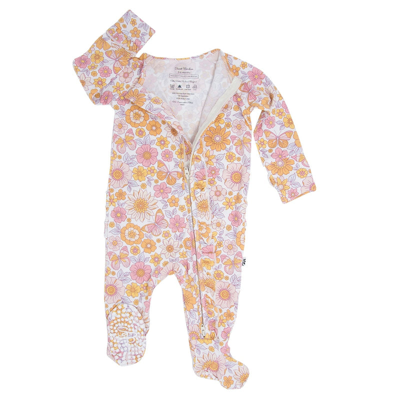 Retro Vintage Flowers Ruffle Footie — Sweet Bamboo