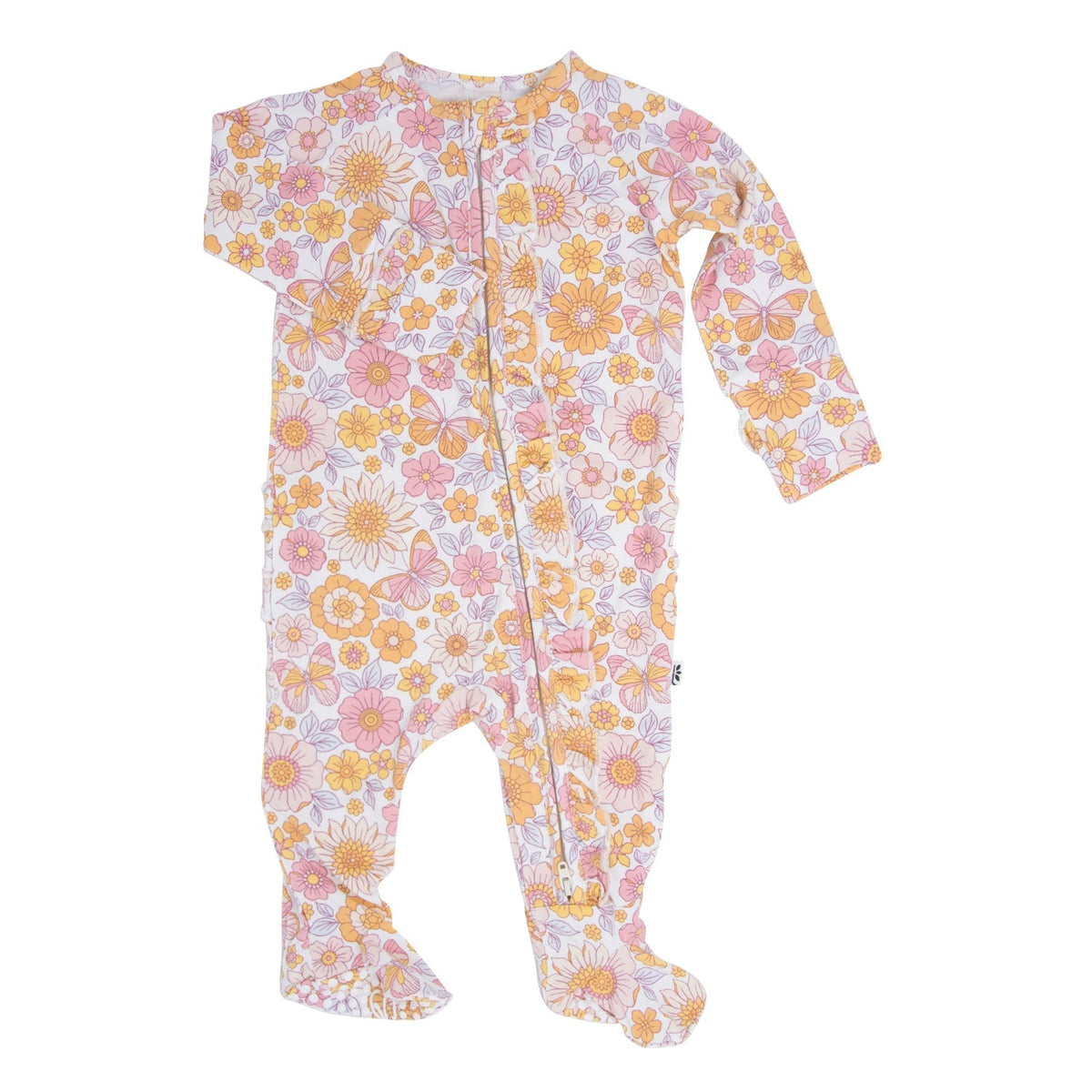 Retro Vintage Flowers Ruffle Footie — Sweet Bamboo