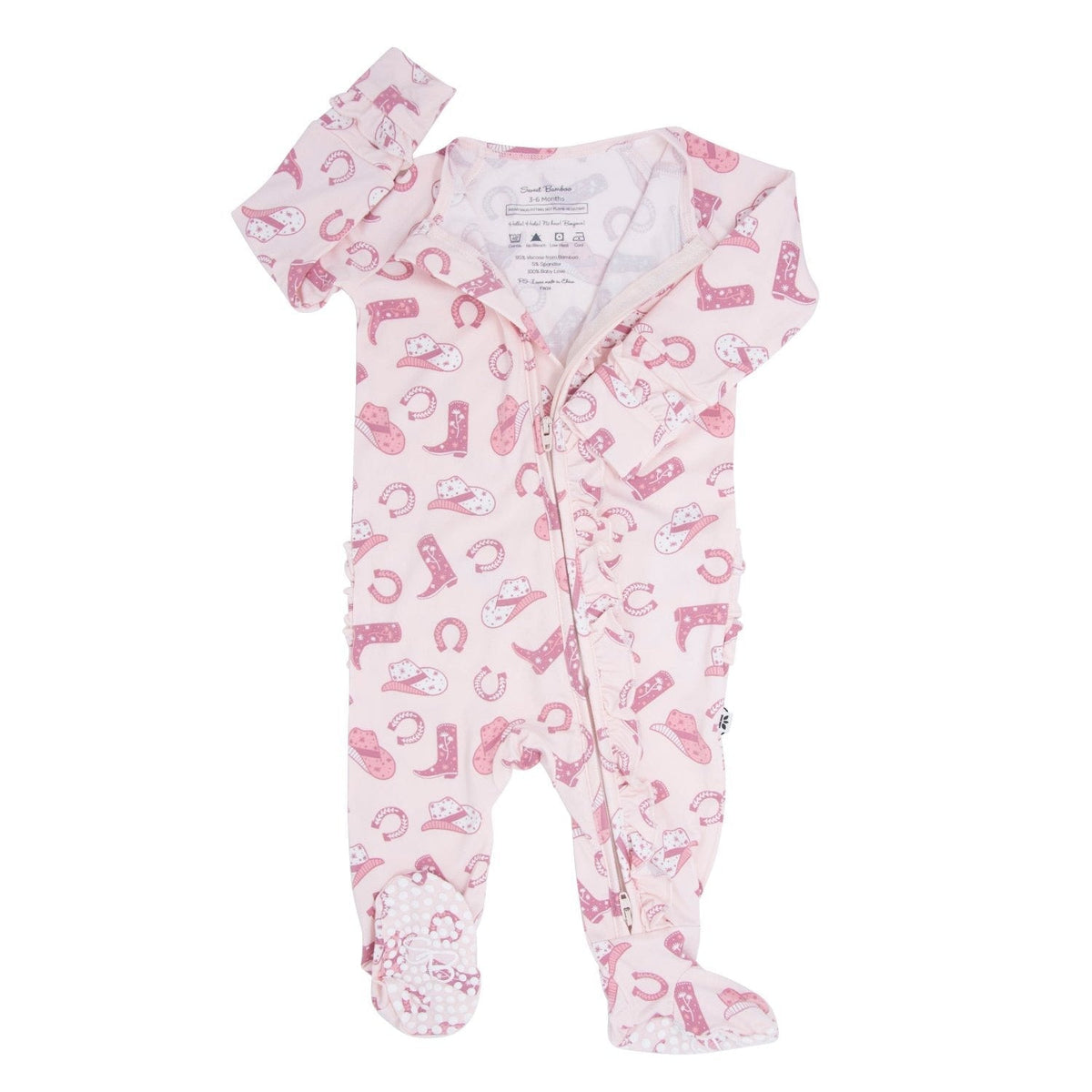 Pink Western Boots Ruffle Baby Footie — Sweet Bamboo