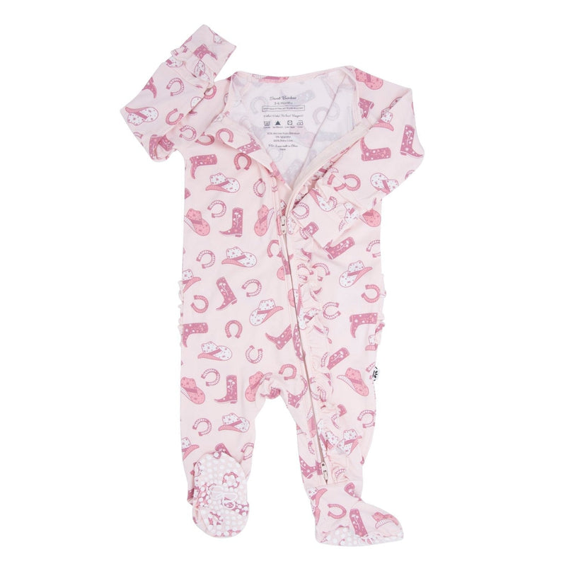 Pink Western Boots Ruffle Baby Footie — Sweet Bamboo