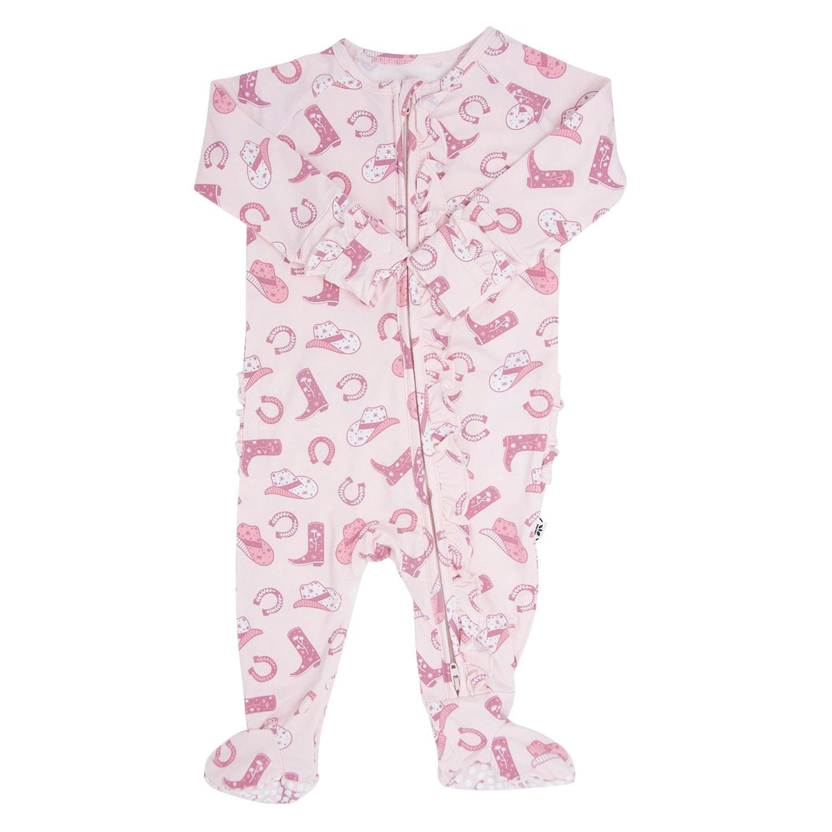 Pink Western Boots Ruffle Baby Footie — Sweet Bamboo