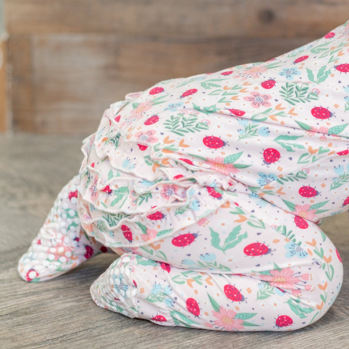 Ladybug Flower Garden Ruffle Baby Footie — Sweet Bamboo