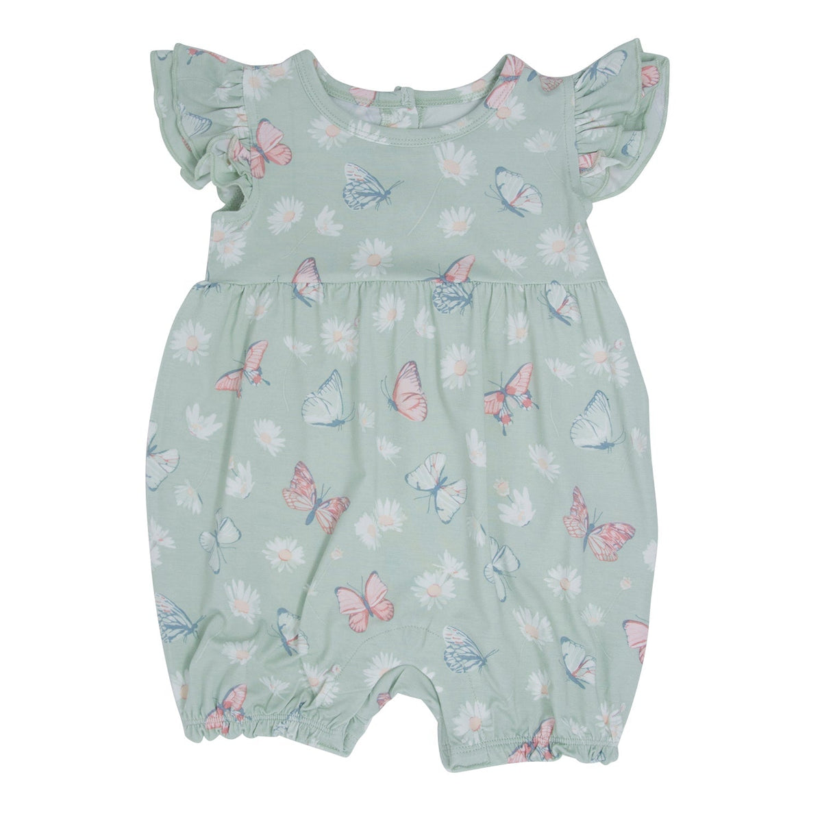 Mint Butterfly Daisy Bamboo Ruffle Romper — Sweet Bamboo