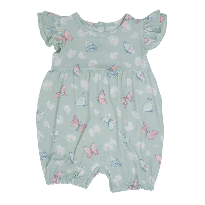 Mint Butterfly Daisy Bamboo Ruffle Romper — Sweet Bamboo