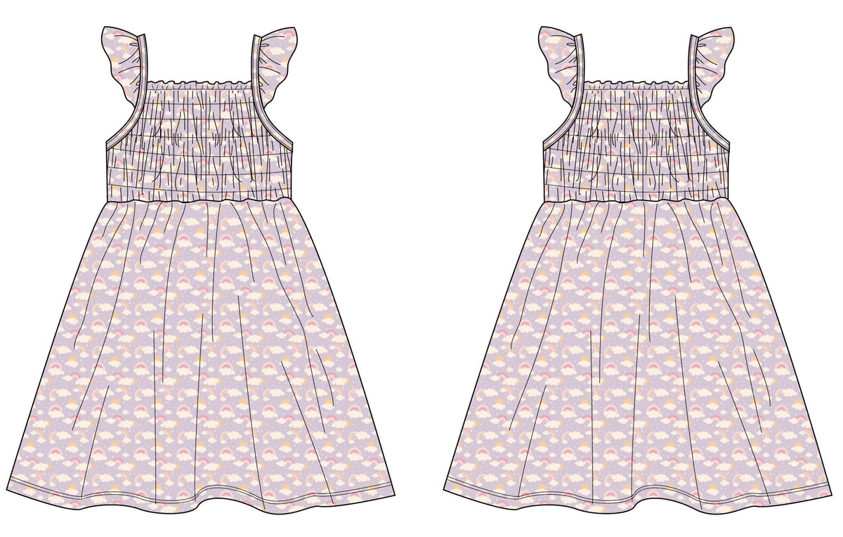 Lavender Rainbows and Clouds Smocked Vintage Dress — Sweet Bamboo