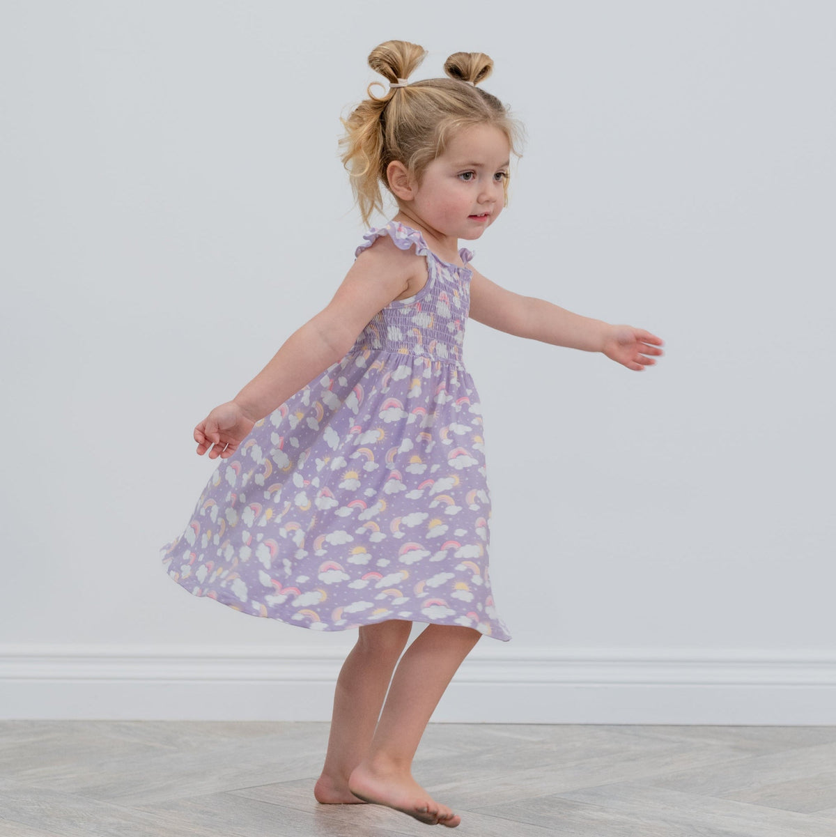 Lavender Rainbows and Clouds Smocked Vintage Dress — Sweet Bamboo
