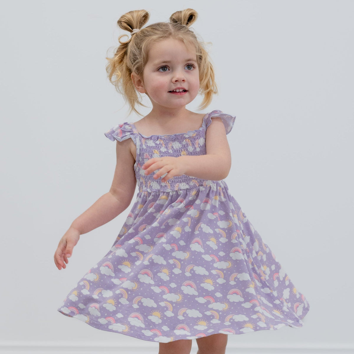 Lavender Rainbows and Clouds Smocked Vintage Dress — Sweet Bamboo