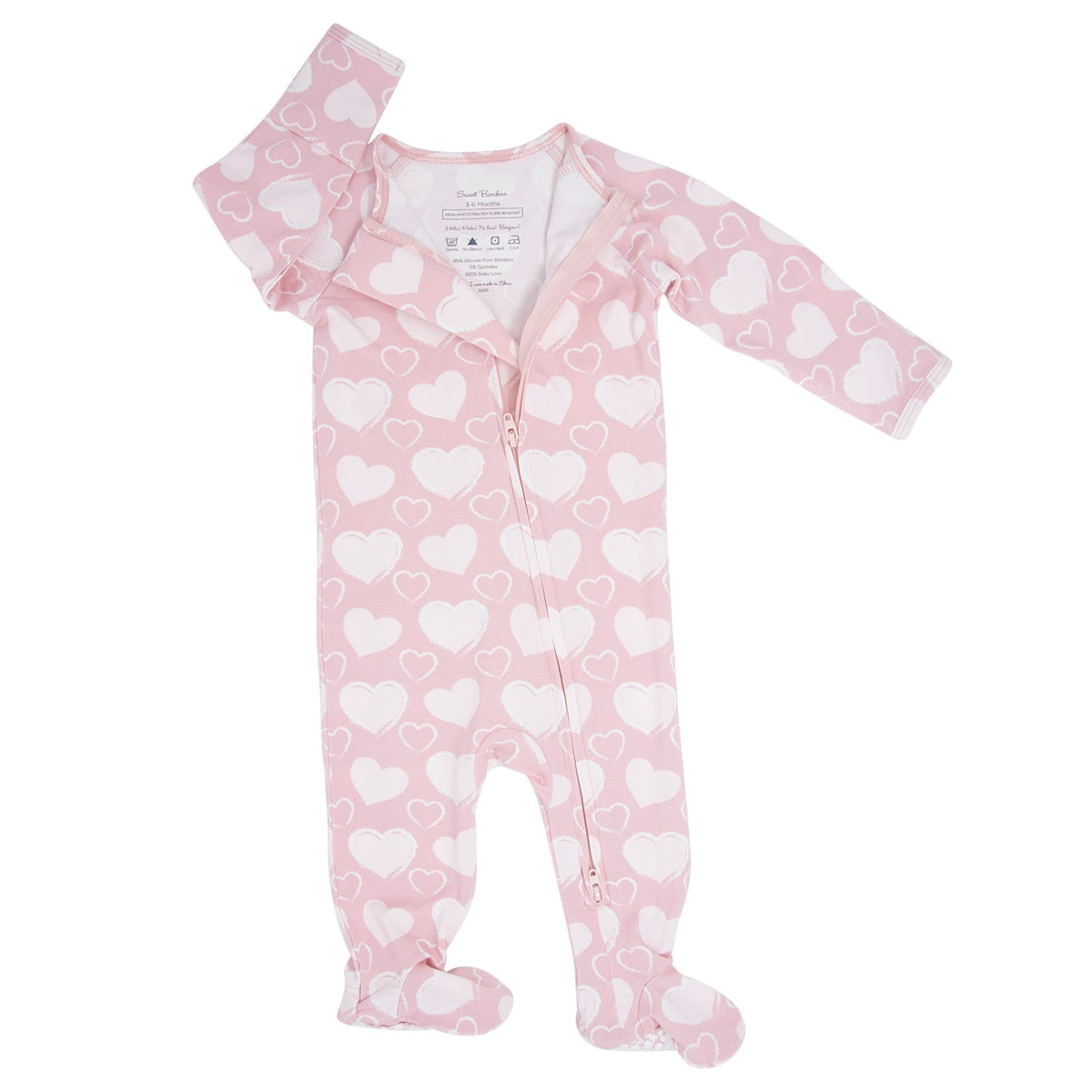 So Much Love Zipper Footie — Sweet Bamboo