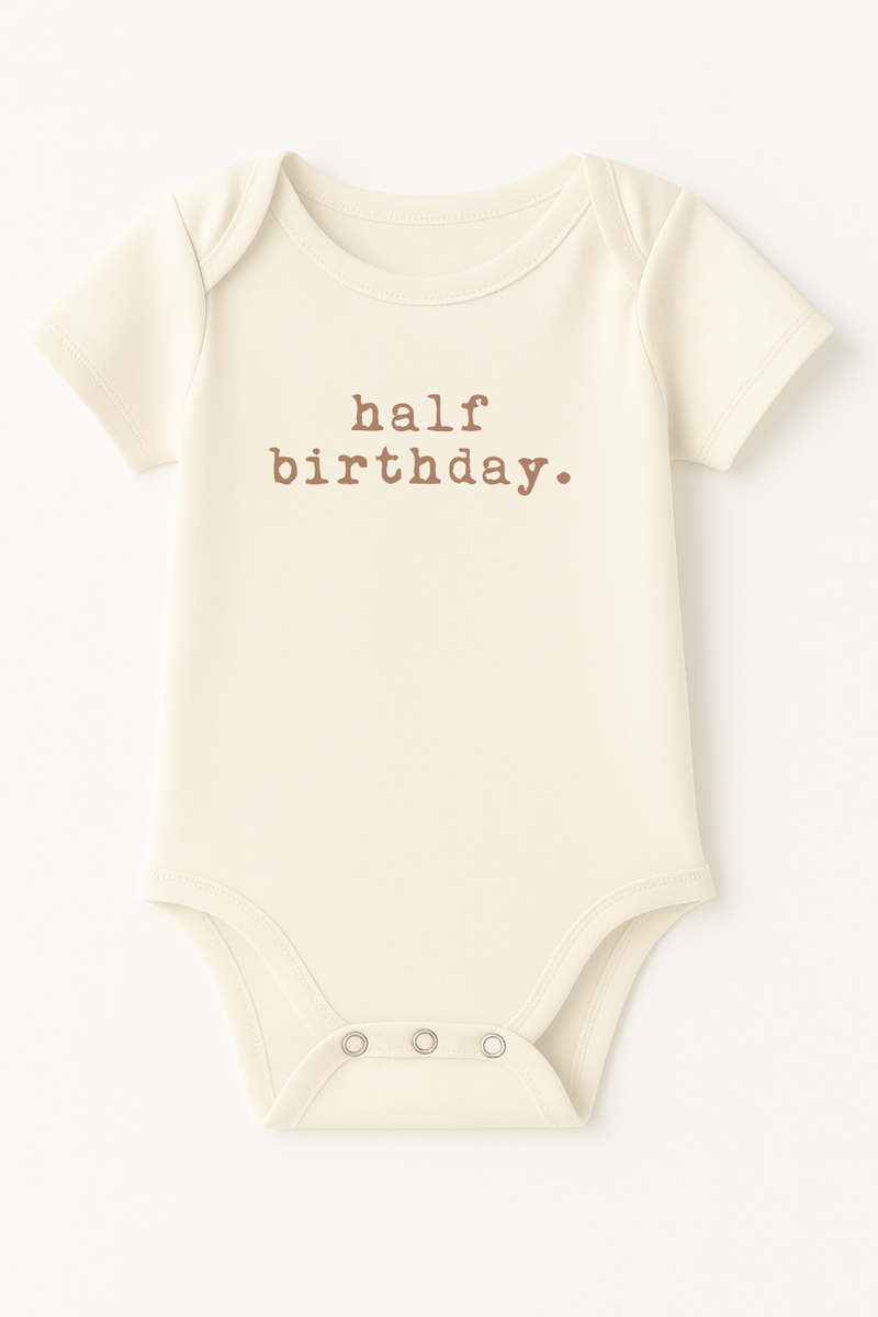 Half Birthday Clay Organic Cotton Baby Bodysuit Short Sleeve — Tenth & Pine