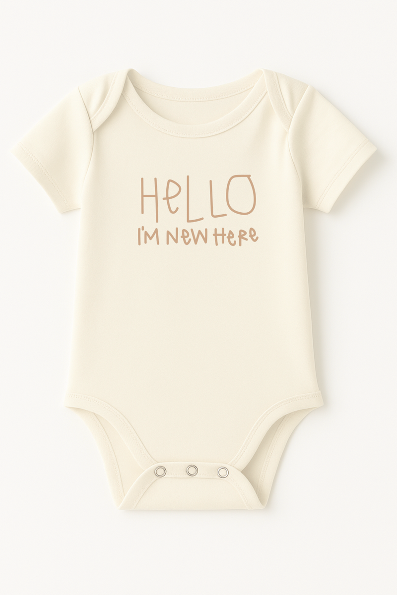 Hello I'm New Here Clay Organic Cotton Baby Bodysuit Short Sleeve — Tenth & Pine
