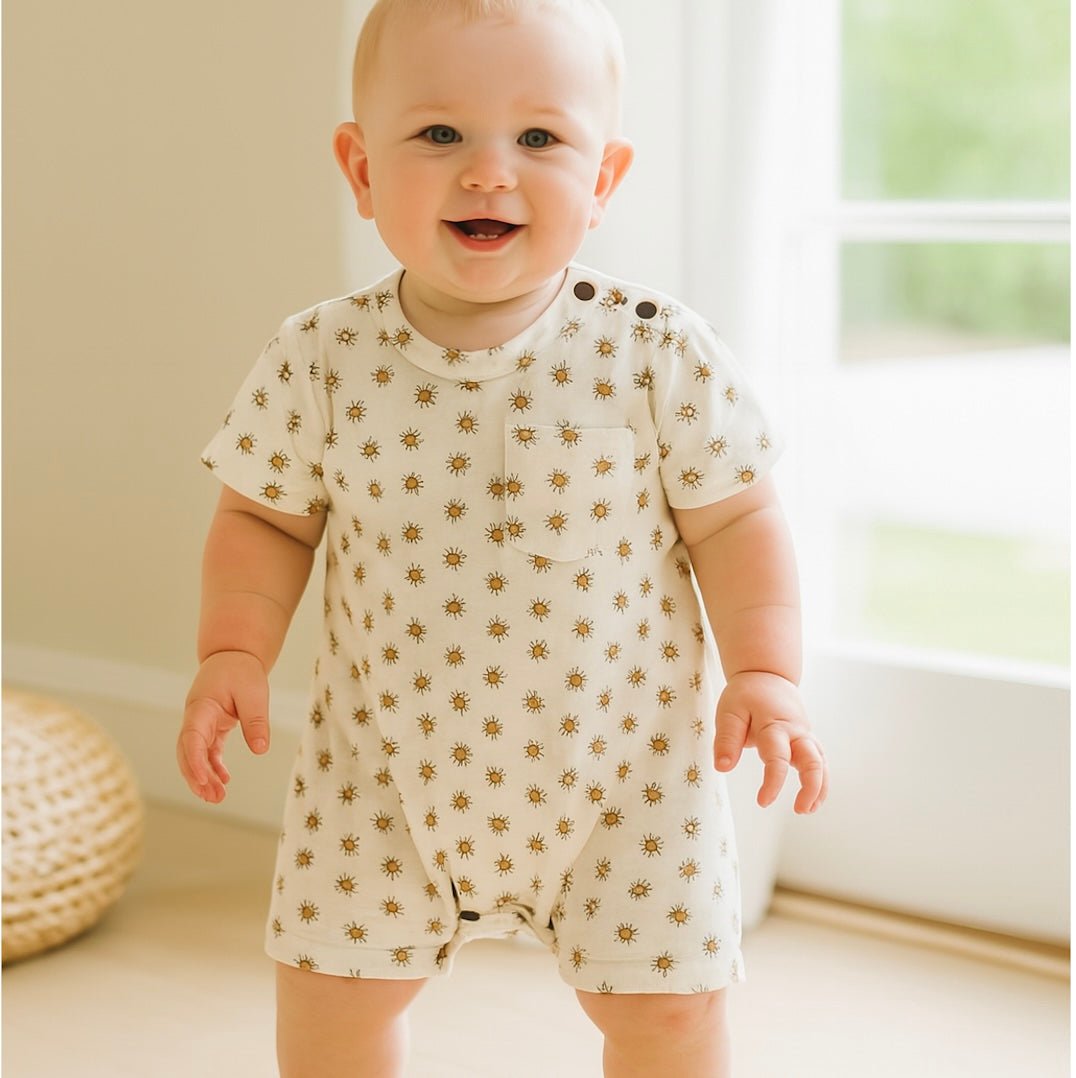 short sleeve romper | sun — Finn + Emma