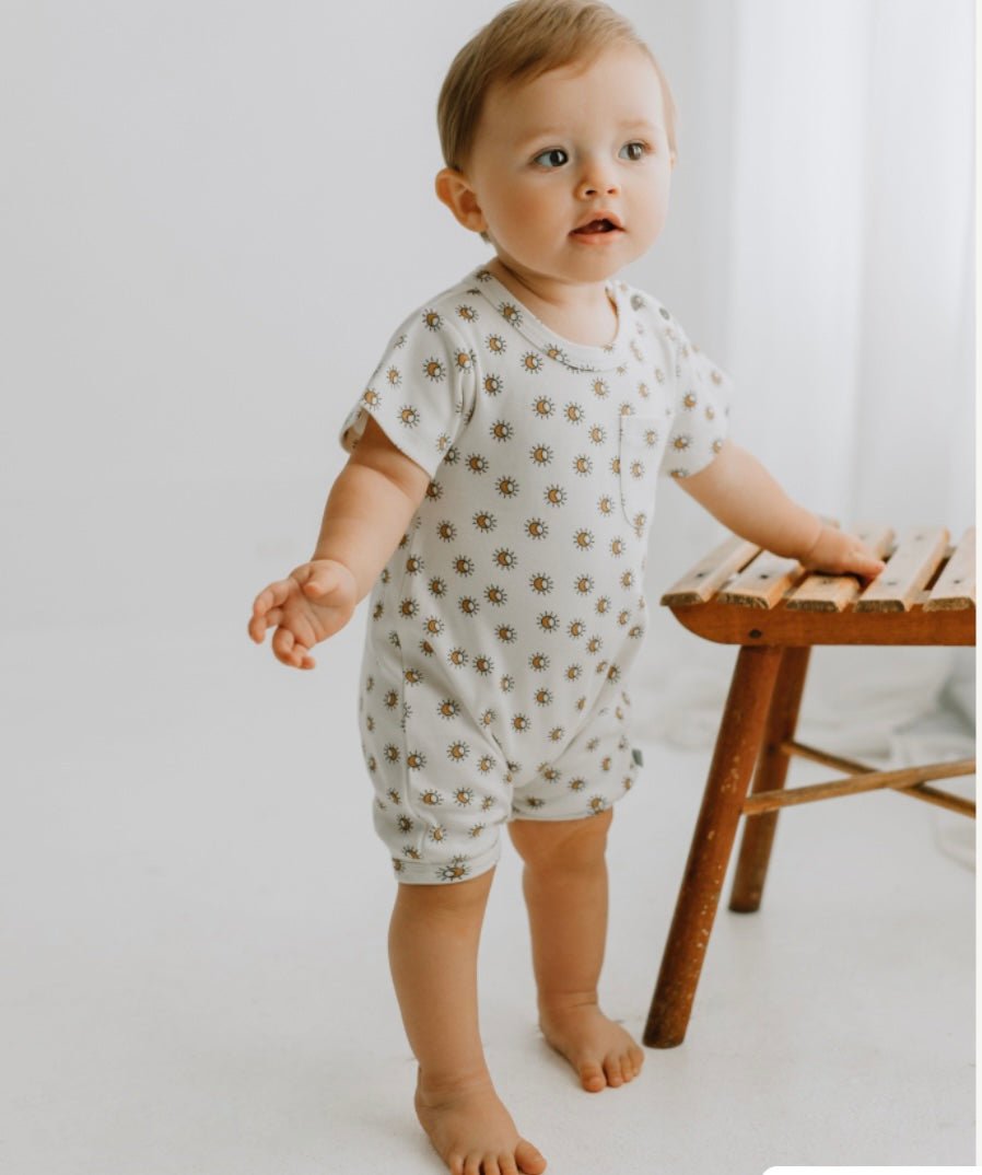 short sleeve romper | sun — Finn + Emma