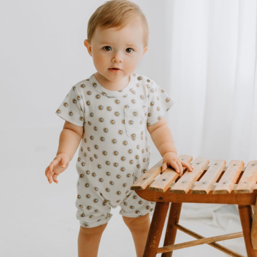 short sleeve romper | sun — Finn + Emma