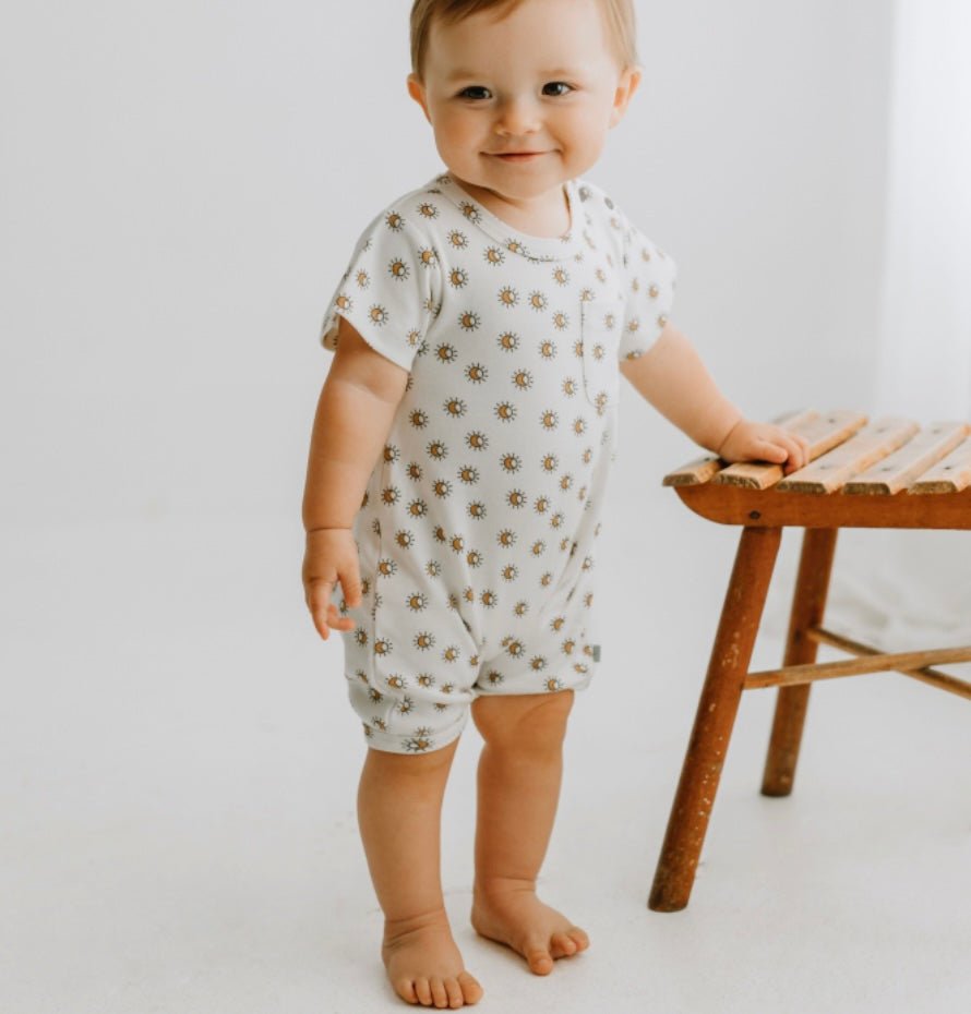 short sleeve romper | sun — Finn + Emma