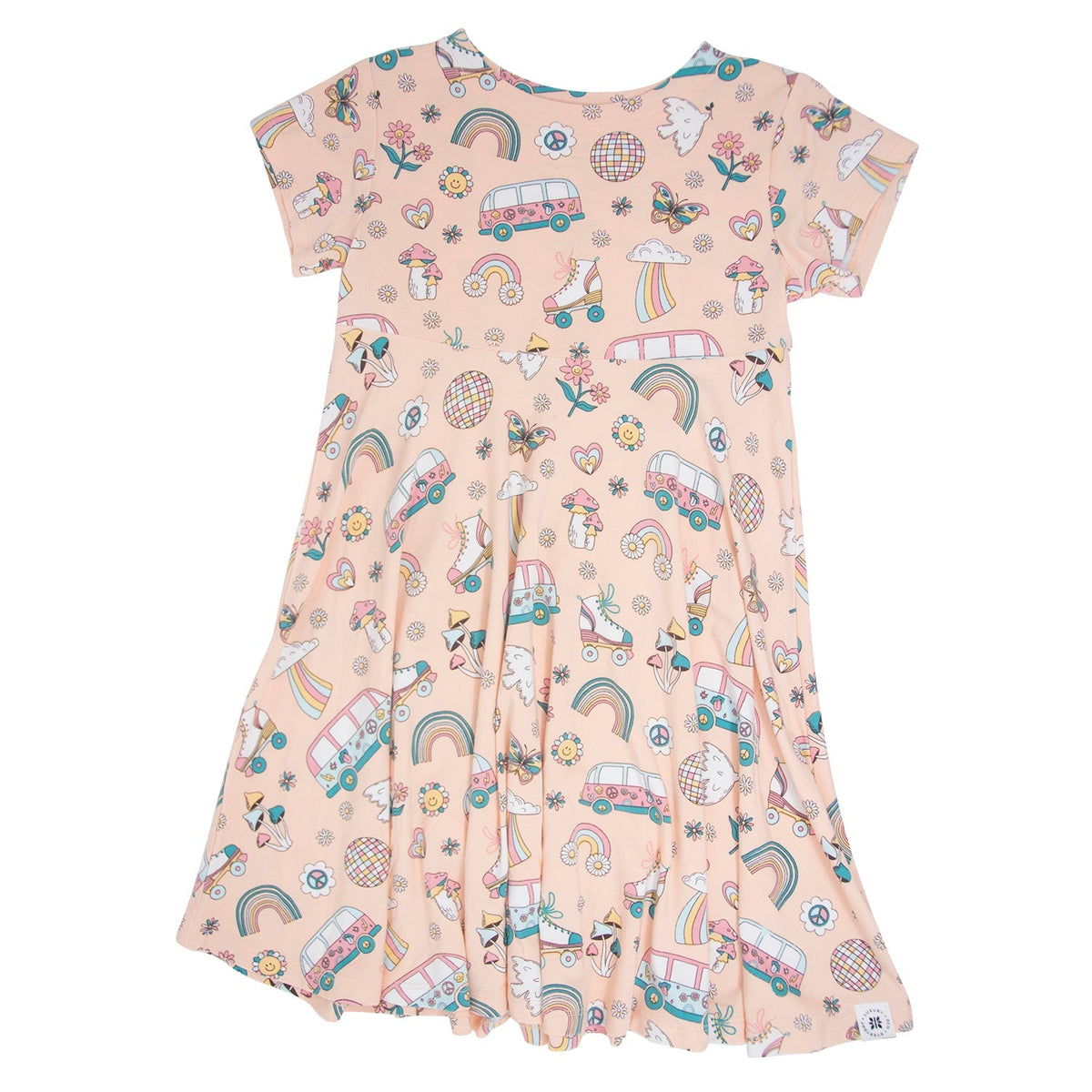 Retro Roller Skates Cap Sleeve Swirly Girl Dress — Sweet Bamboo
