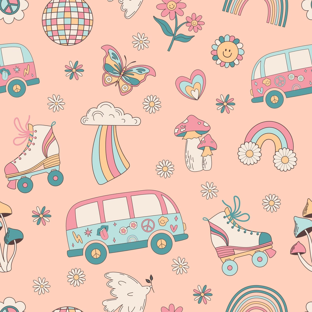 Retro Roller Skates Cap Sleeve Swirly Girl Dress — Sweet Bamboo