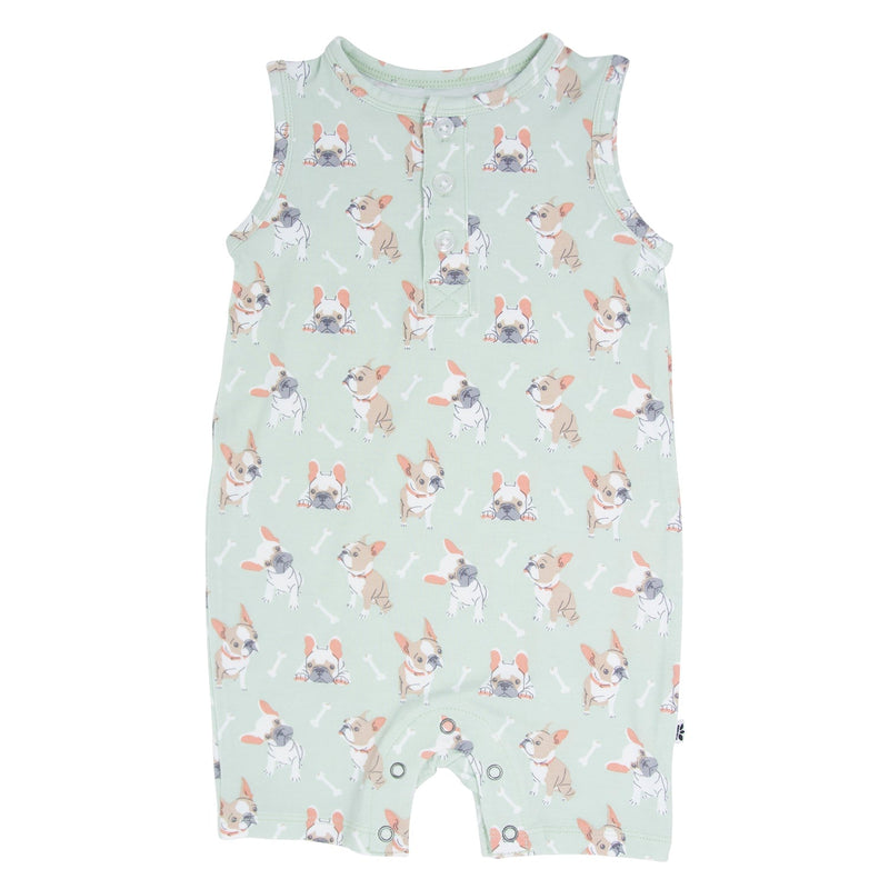 Mint Frenchie Puppy Tank Romper — Sweet Bamboo