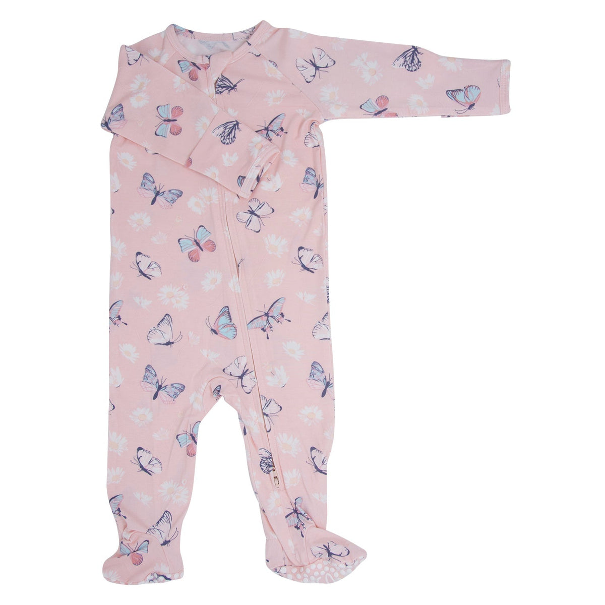 Pink Butterfly Daisy Bamboo Zipper Footie — Sweet Bamboo