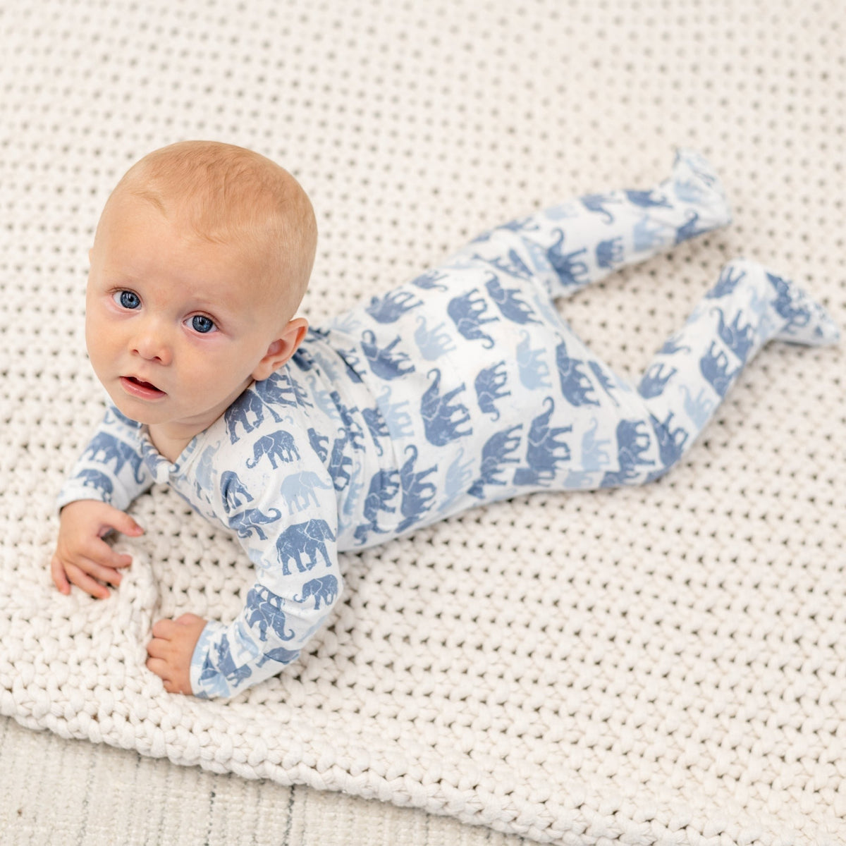Blue Elephant Zipper Footie — Sweet Bamboo