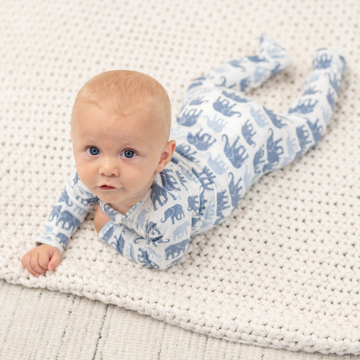 Blue Elephant Zipper Footie — Sweet Bamboo