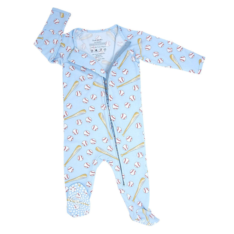 Classic Baseball Zipper Footie — Sweet Bamboo