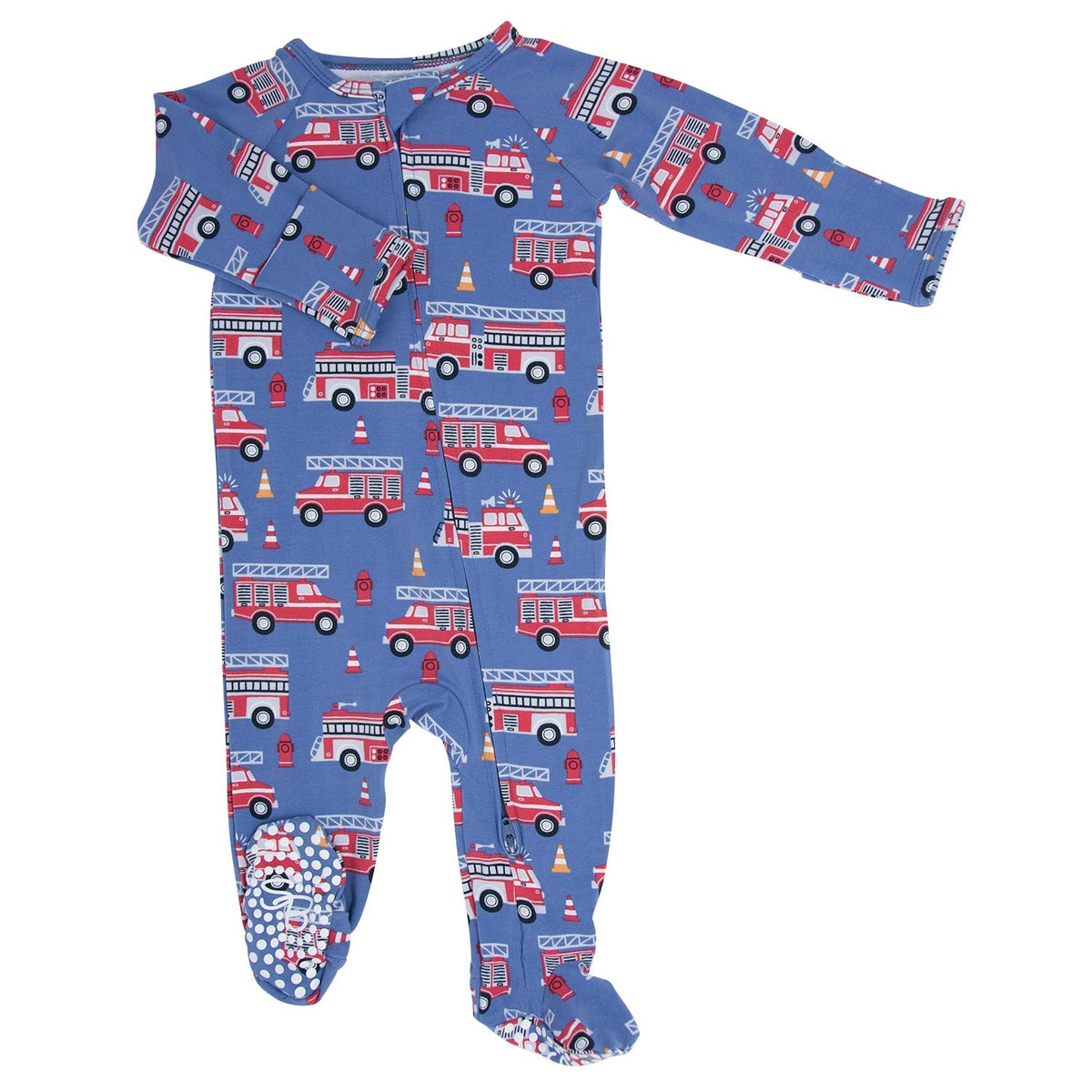 Blue Fire Truck Zipper Footie — Sweet Bamboo