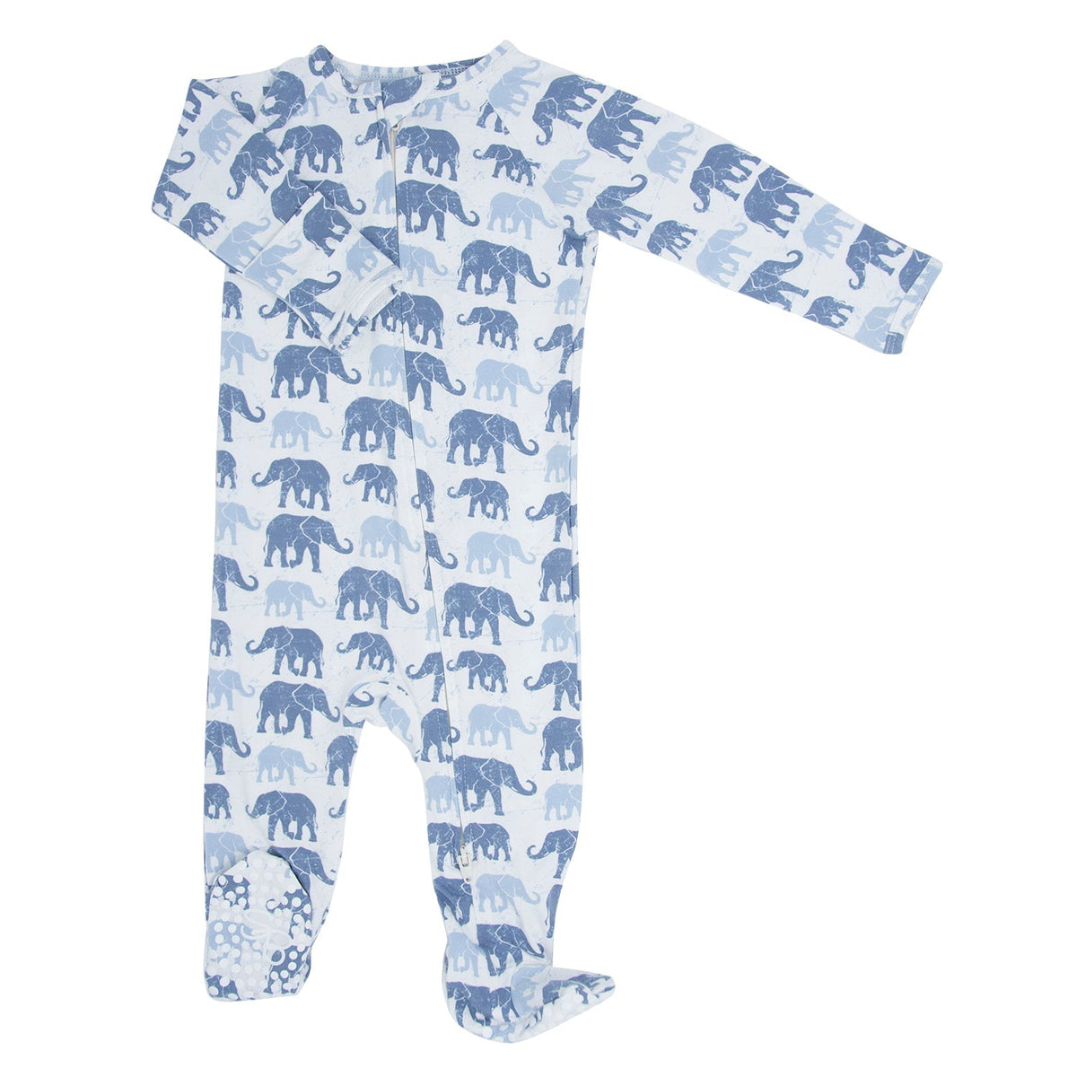 Blue Elephant Zipper Footie — Sweet Bamboo