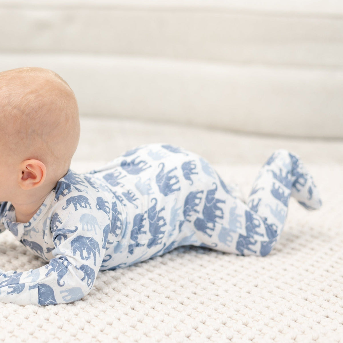 Blue Elephant Zipper Footie — Sweet Bamboo