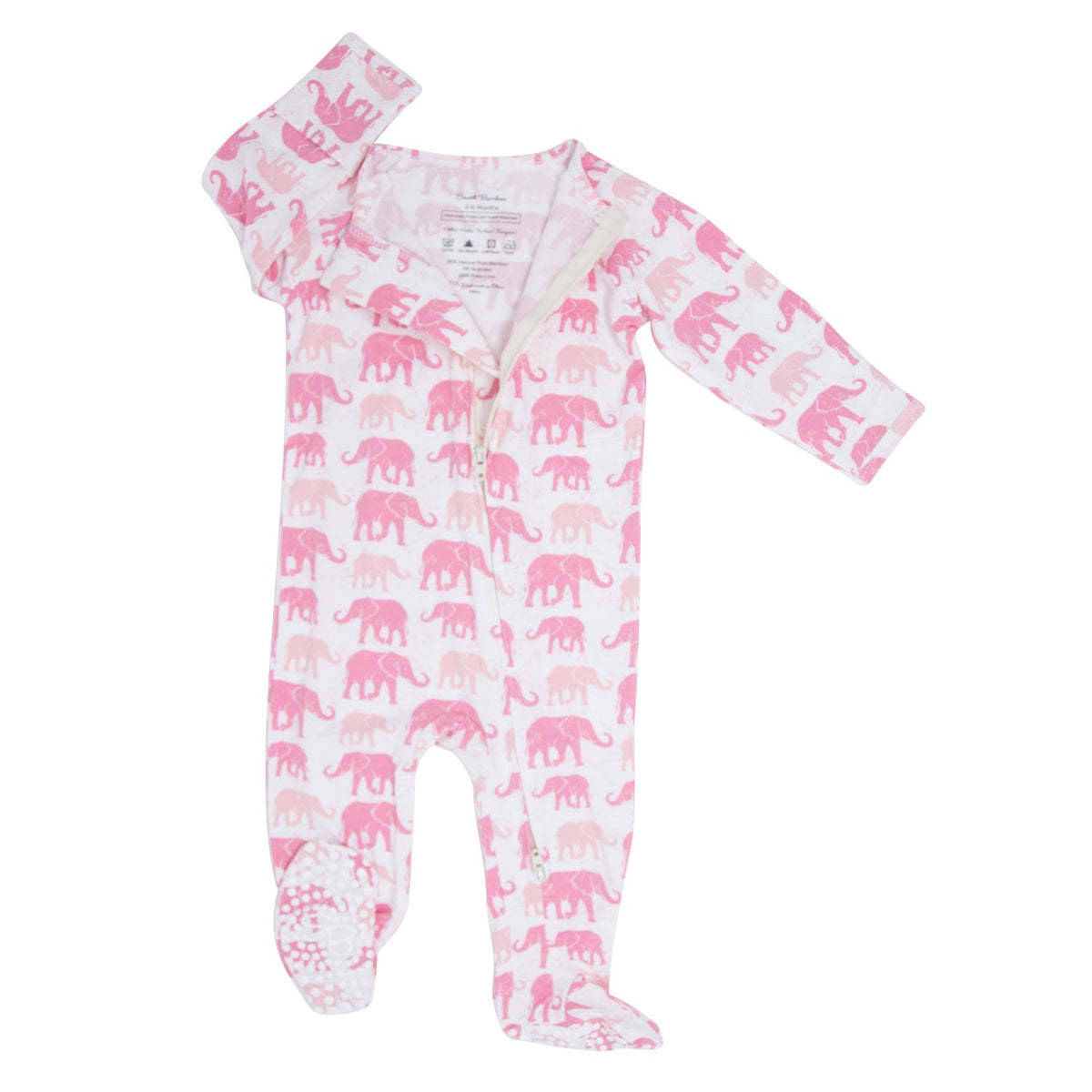 Pink Elephant Zipper Footie — Sweet Bamboo