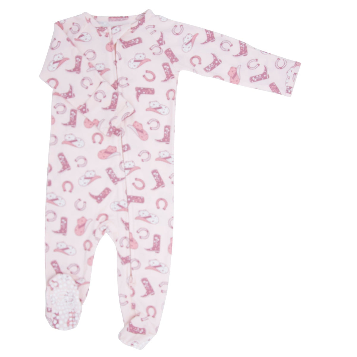 Pink Western Boots Zipper Footie — Sweet Bamboo