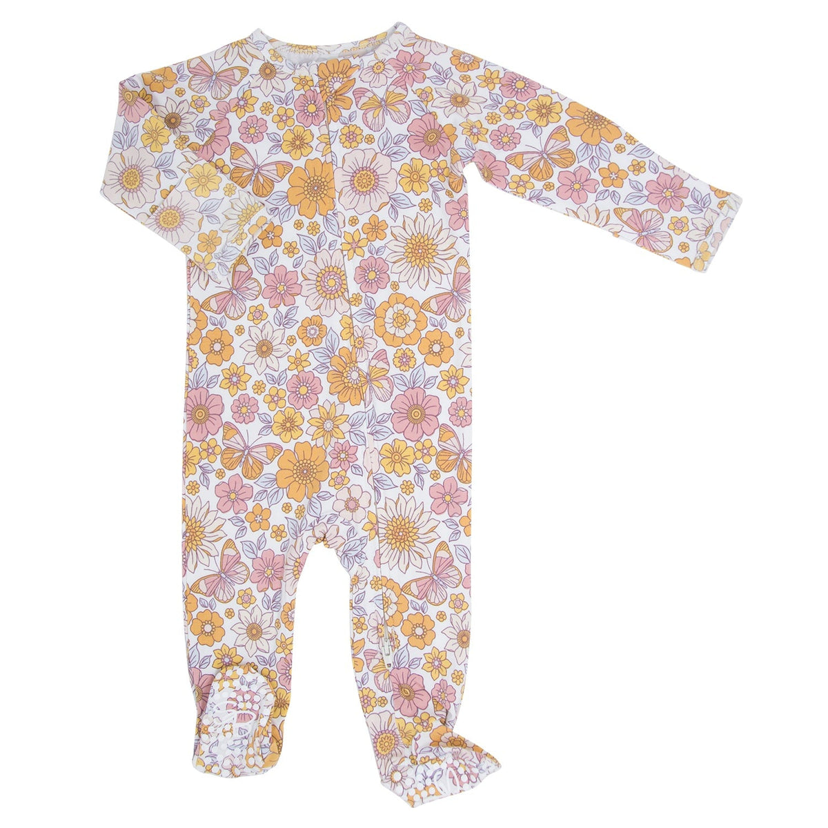 Retro Vintage Flowers Zipper Footie — Sweet Bamboo