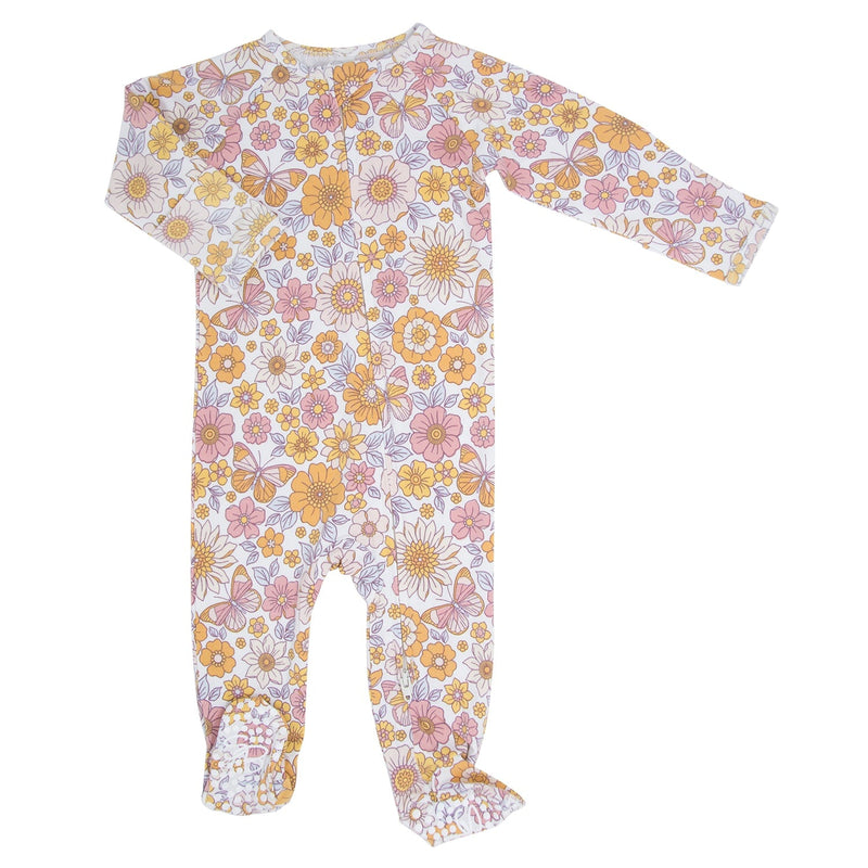 Retro Vintage Flowers Zipper Footie — Sweet Bamboo